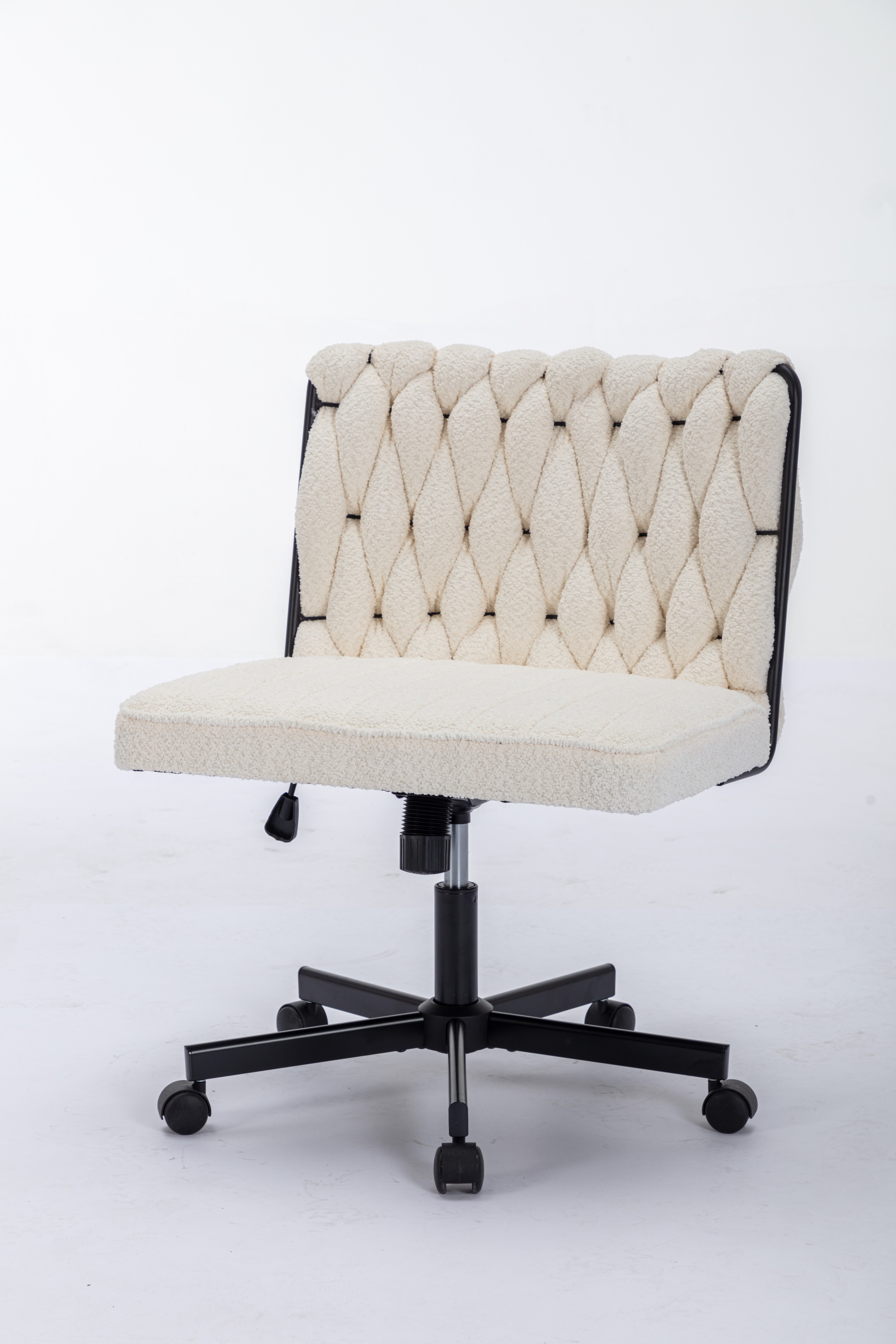 Criss Cross Legged Office Desk Chair With Wheels, Modern Armless Desk Chair With Wide Seat, Home Office Chairs For Work, Meditation, Vanity,White_voghion.com